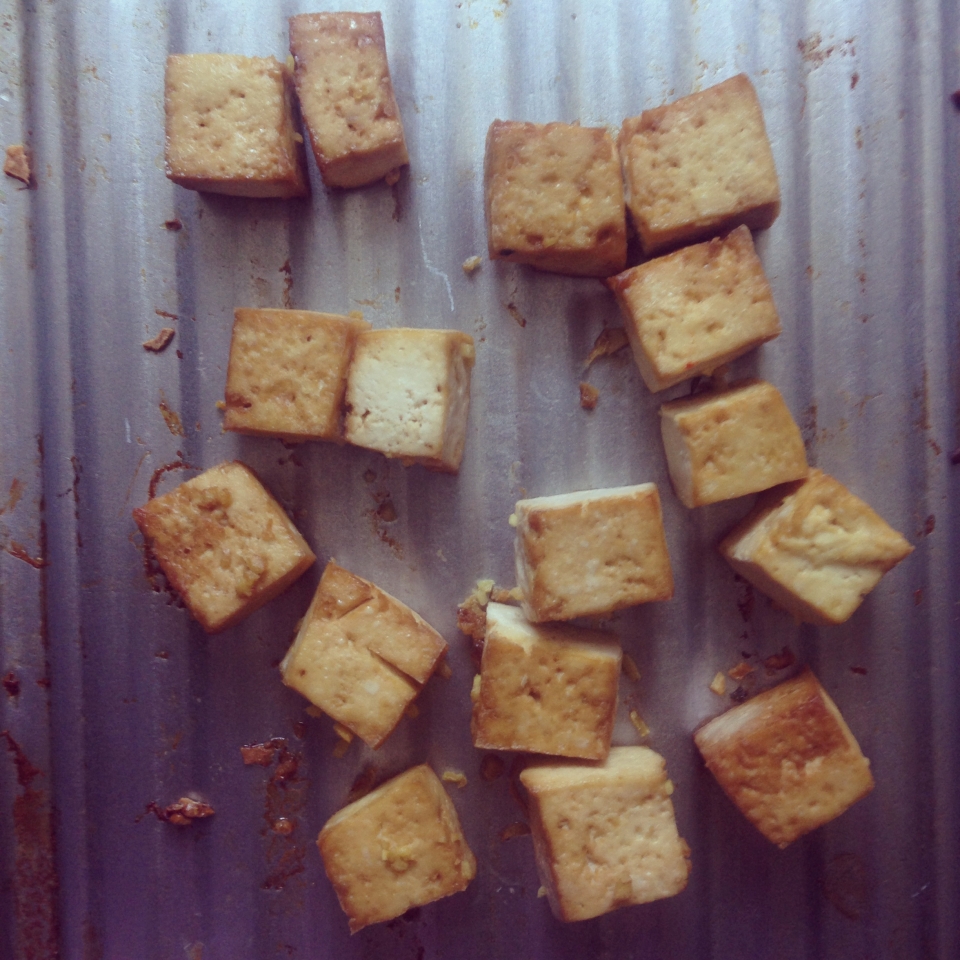 Baked marinated tofu for about 30 minutes